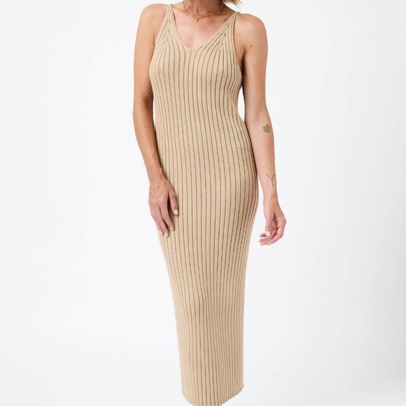 Daily Use Maxi - Knitted Ribbed Sleeveless Maxi Dress - Soft Apricot color - Picture 12 of 13